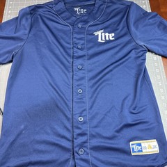 Miller Lite Shirt Mens Medium Blue Baseball Jersey Miller Time 75 Beer Graphic