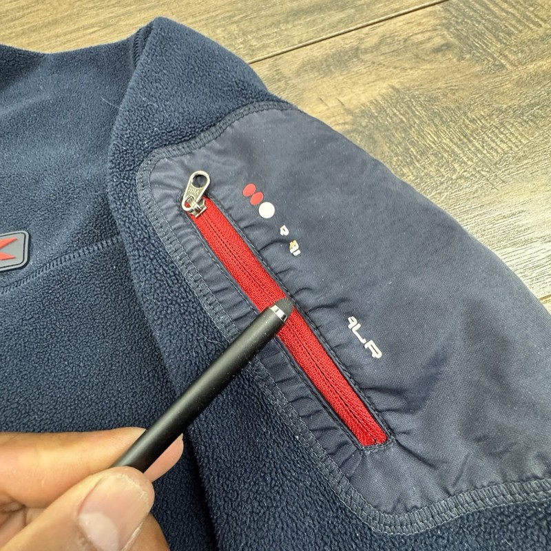 RLX Ralph Lauren Sweater Mens Large 1/4 Zip Snap Navy Fleece Flag Performance gallery
