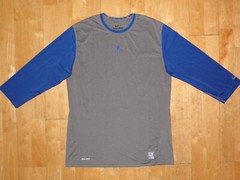 NIKE PRO COMBAT Mens DRI-FIT FITTED Large L SWINGMAN Gray Blue 3/4 Sleeve Shirt
