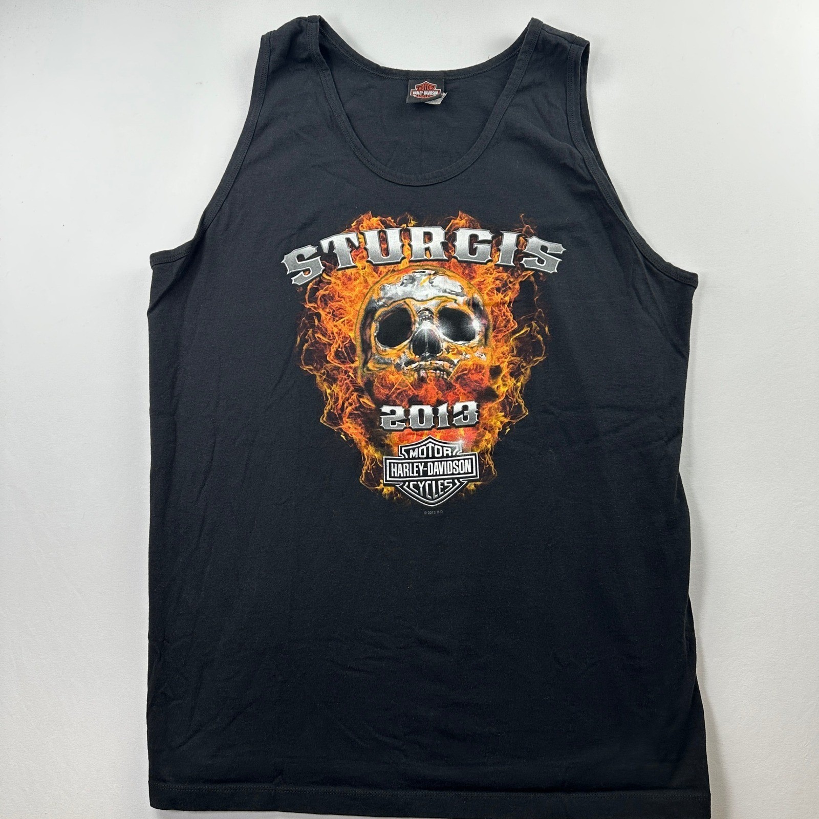 Harley Davidson Sturgis 2013 Deluxe Wyoming Black Tank Sz 2X Skeleton Flames gallery
