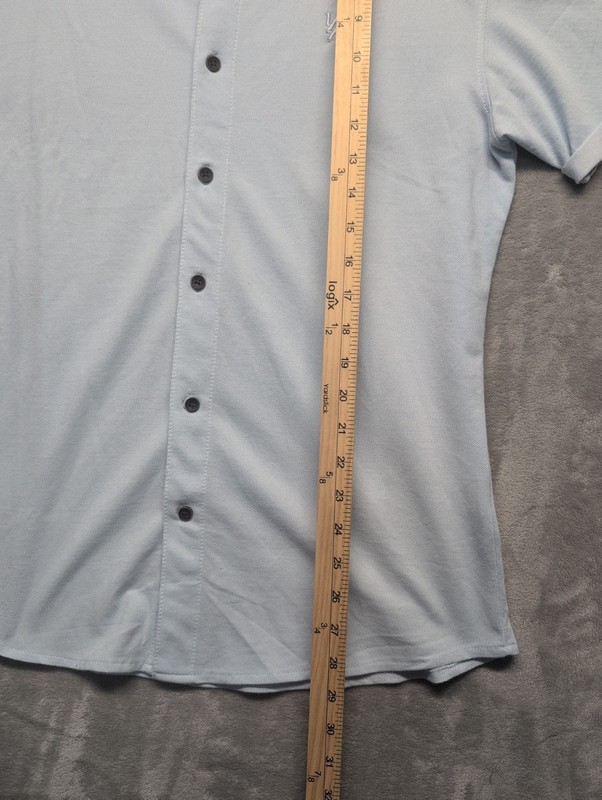 YoungLa Activewear Button Down Short Sleeve Slim Shirt Men Size Large Blue gallery