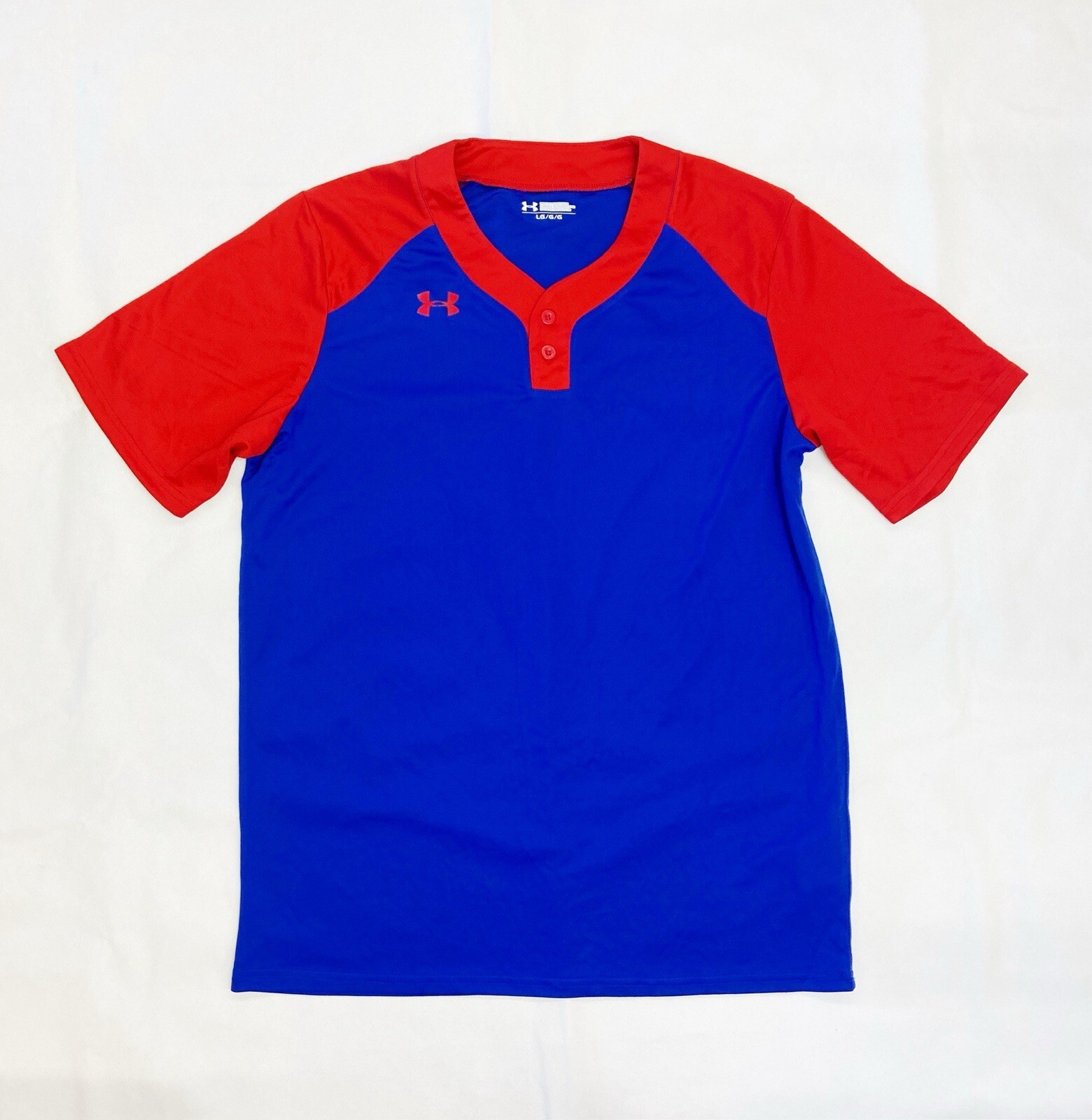 Under Armour Next 2 Button SS Baseball Jersey Men's L 3XL Royal Blue Red UBJ620M gallery