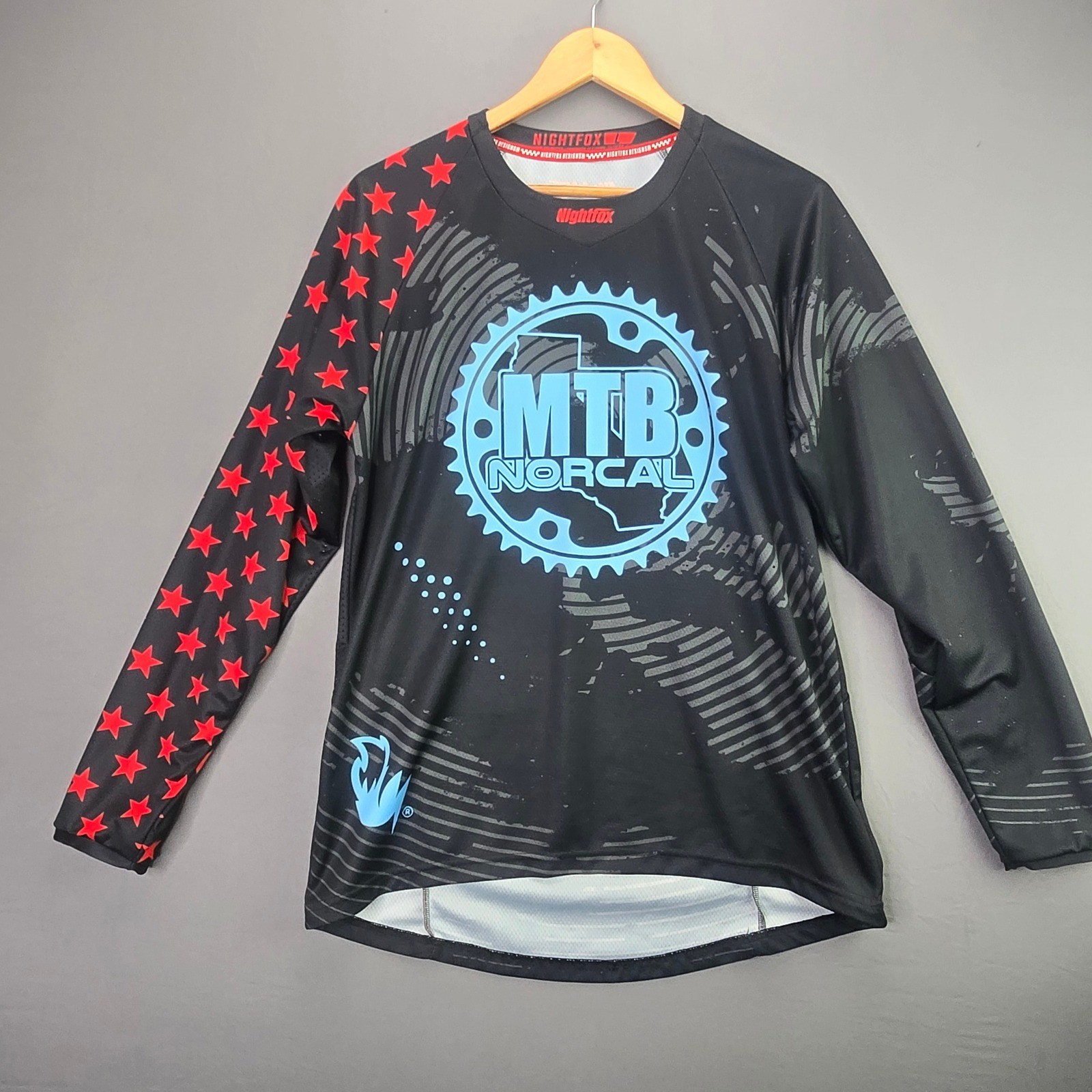 Nightfox MTB NorCal Jersey Long Sleeve Mountain Bike Shirt L Black Red Stars gallery