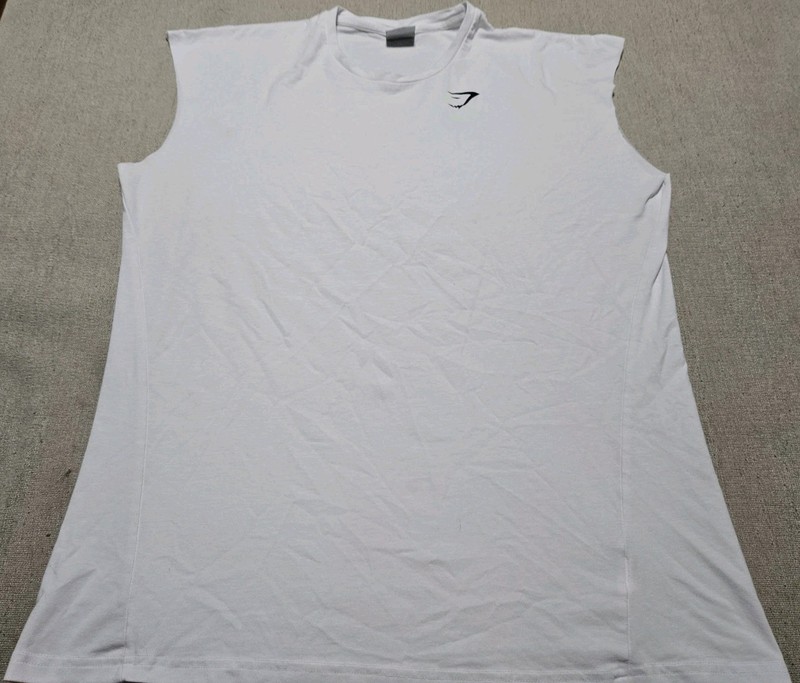 Gymshark Men's Cut-Off Tshirt Tank Sleeveless White Large Training Logo gallery