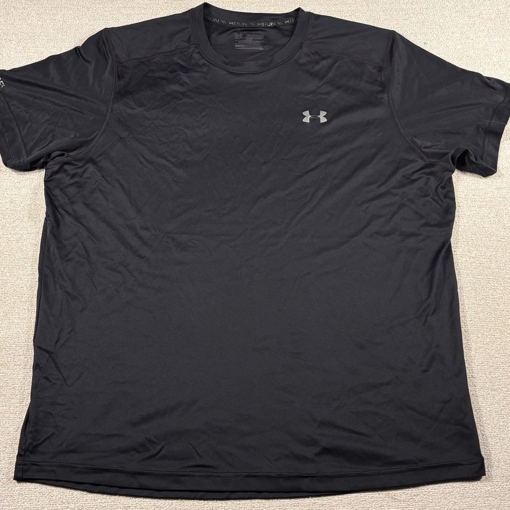 Under Armour Cold Black Run Performance T-Shirt Men XL Black Faded Logo Wicking