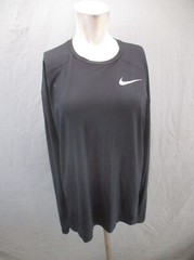 NIKE DRI-FIT Size M Mens BLK Crew Neck Long Sleeve Running Gym Athletic Top 561