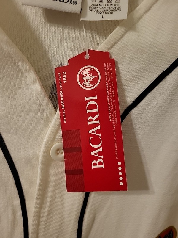 Official Bacardi Logo Gear Button-Up White Mens L Baseball Jersey Shirt NEW TAGS gallery