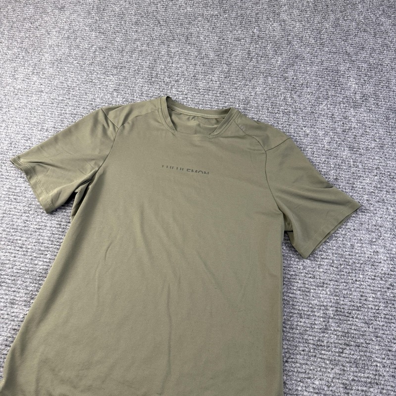 Lululemon Shirt Mens Small Green Short Sleeve Mesh Tee Top GYM Script gallery