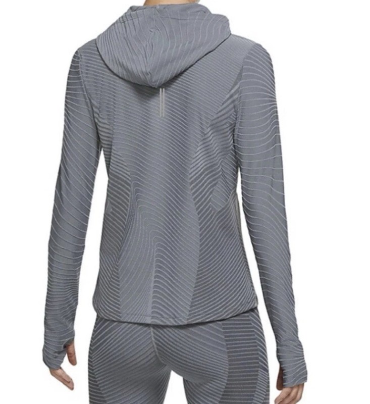 Nike Dri Fit Textured Smoke Grey Running Shirt Hooded CU3381 084 XL gallery
