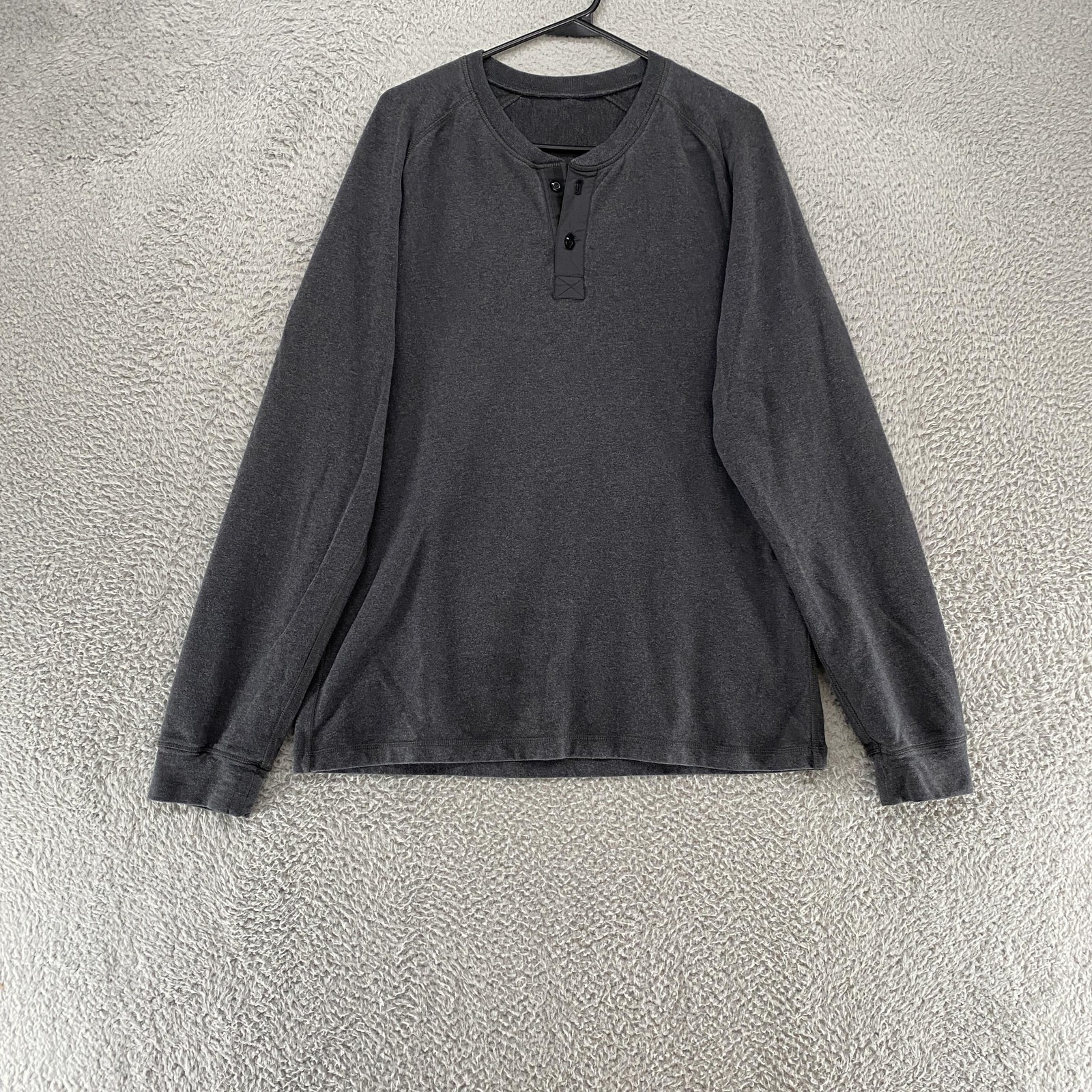 Lululemon Henley Shirt Mens Medium Gray Heather Long Sleeve Raglan Elbow Patches gallery