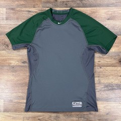 Nike Pro Combat Shirt Mens Medium Gray Green Fitted Core Raglan Baseball