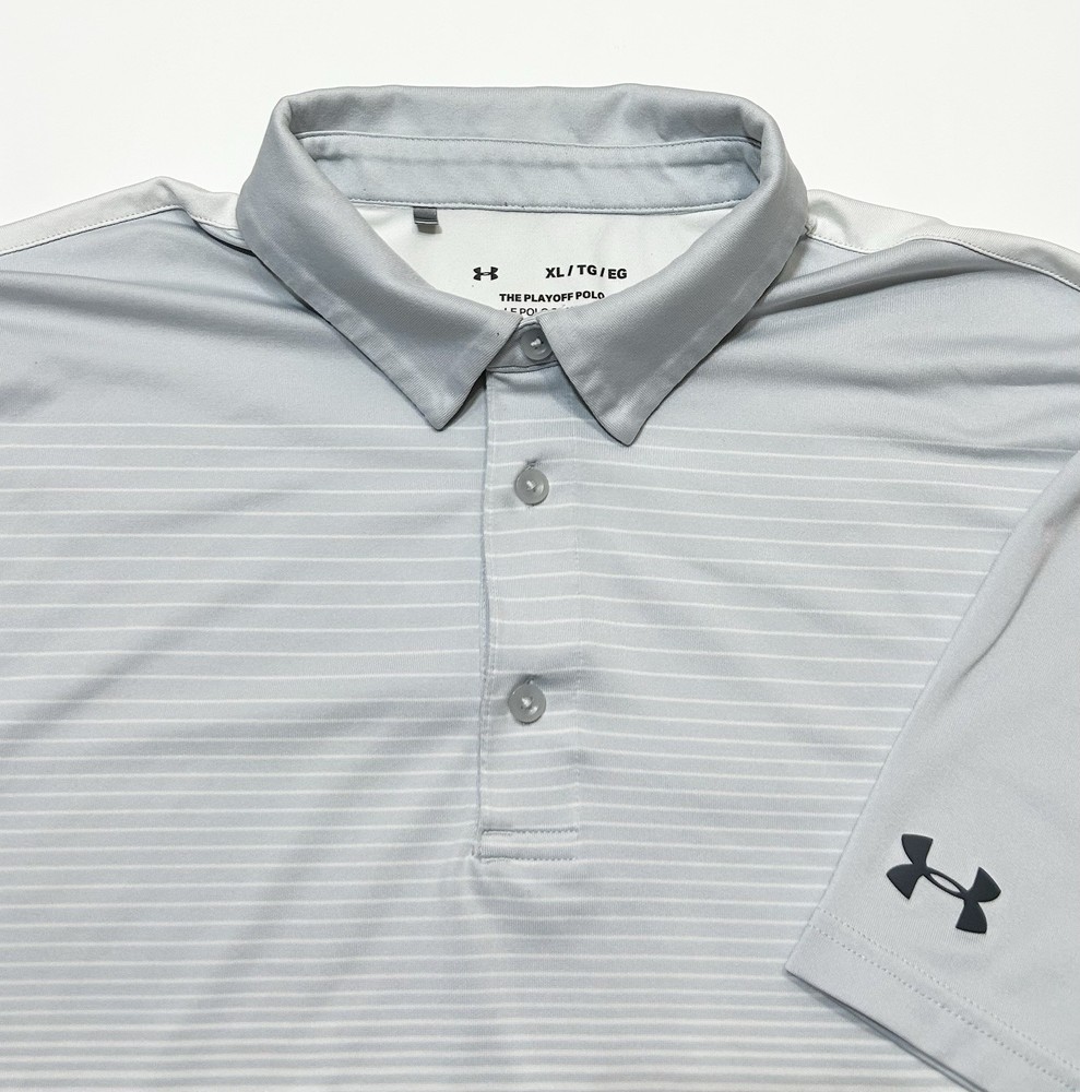 Under Armour UA Playoff Colorblock Stripe Golf Polo Shirt Silver Gray White XL