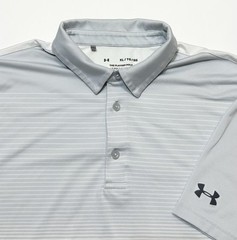 Under Armour UA Playoff Colorblock Stripe Golf Polo Shirt Silver Gray White XL