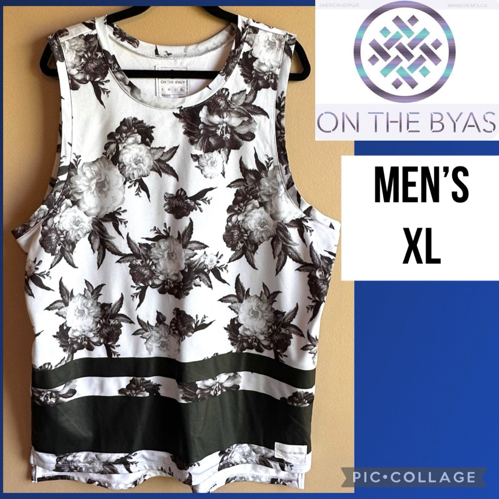 On The Byas Mens Tank Top Floral Basketball Jersey Mesh White Black Size XL gallery