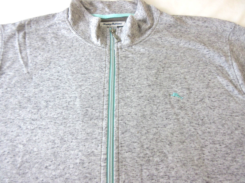 Tommy Bahama Men's Full Zip Mock Neck Track Jacket Grey Mint Green Marlin NWT gallery