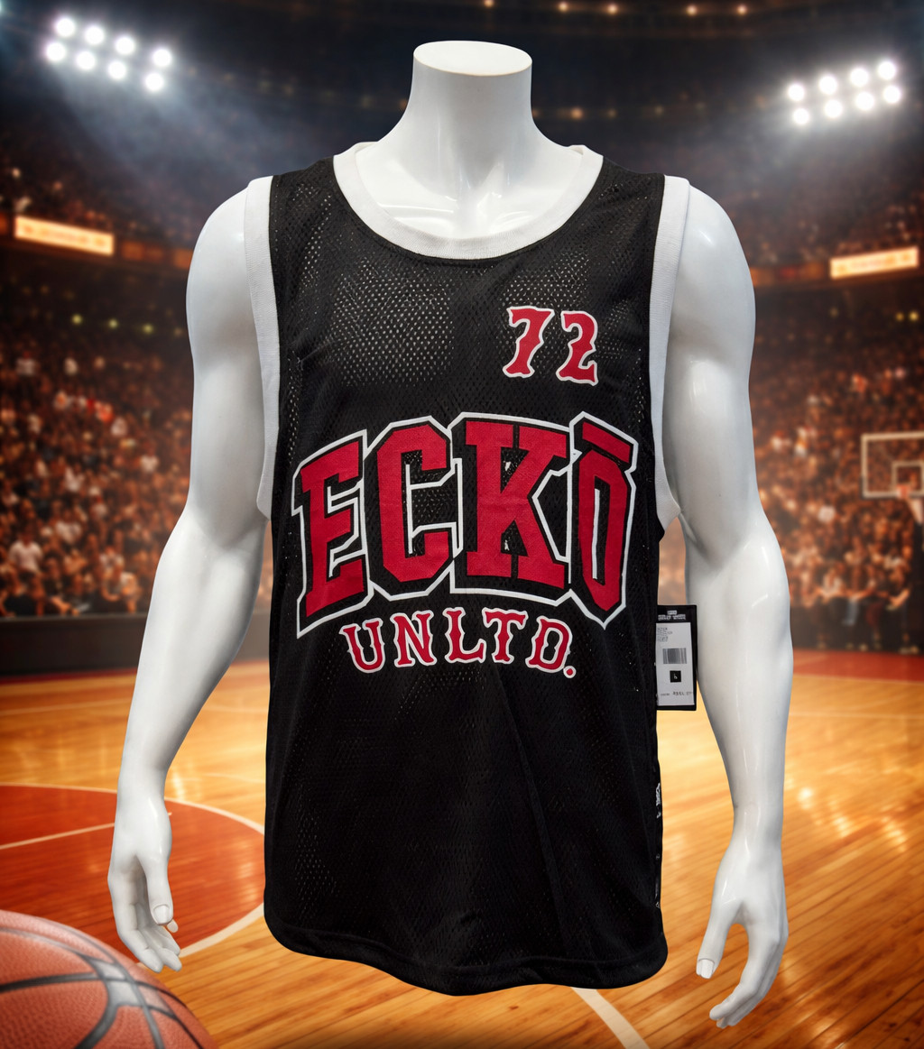 NWT Ecko Unltd Authentic 72 Black Red White Sleeveless Rhino Basketball Jersey L gallery