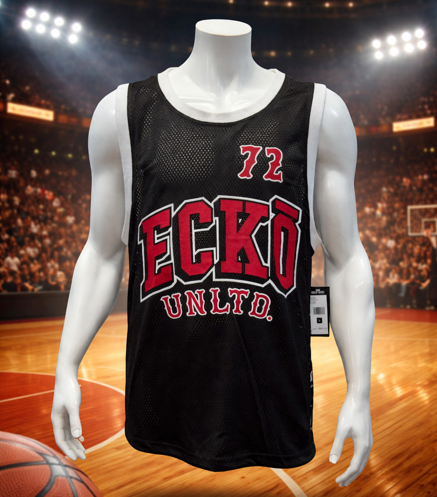 NWT Ecko Unltd Authentic 72 Black Red White Sleeveless Rhino Basketball Jersey L