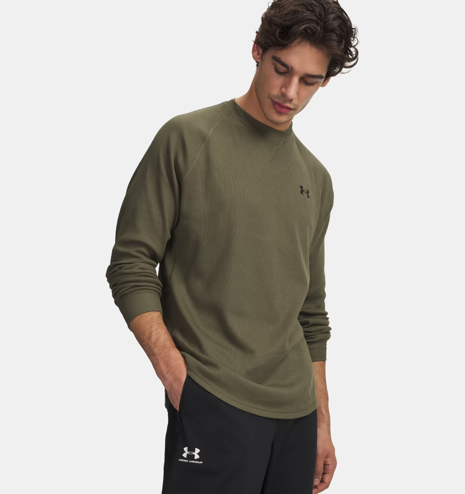 Under Armour Men's Waffle Crew Long Sleeve Shirt Marine Green Large 1302355 NWT gallery