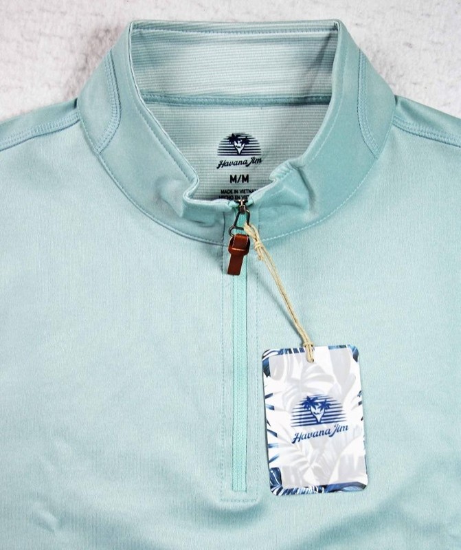 Havana Jim Mens 1/4 Zip M Pullover Shirt Long Sleeve Mock Neck Aqua Sky $95 NEW gallery