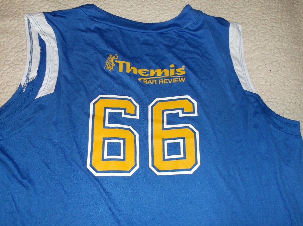THEMIS BAR REVIEW BASKETBALL JERSEY ADULT 2XL WNE LAW BLUE AND YELLOW MINT