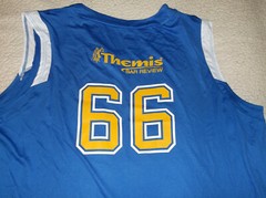 THEMIS BAR REVIEW BASKETBALL JERSEY ADULT 2XL WNE LAW BLUE AND YELLOW MINT