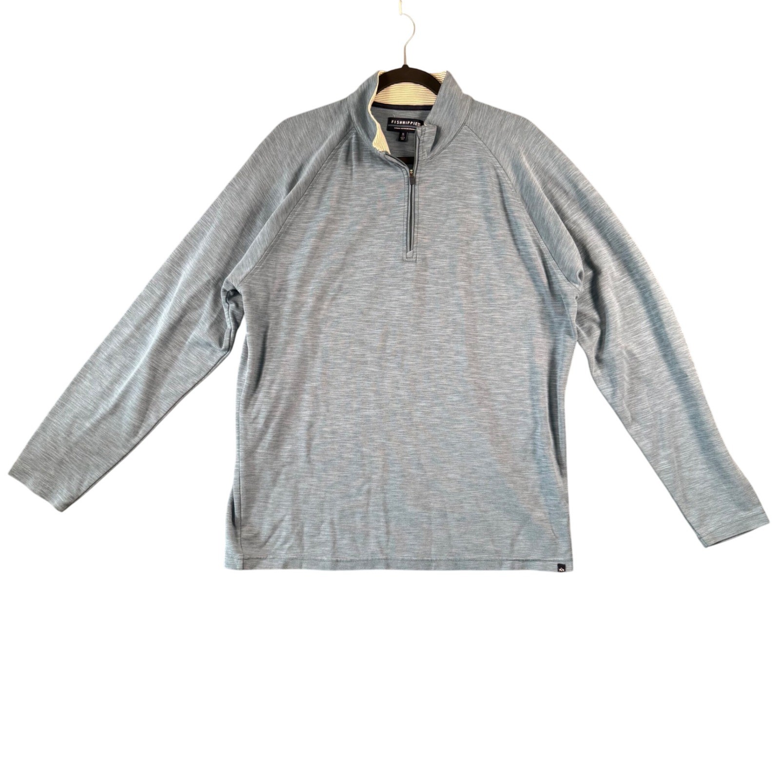 Fish Hippie Men XL Blue Heather Quarter Zip Pullover Long Sleeve Performance Tee gallery