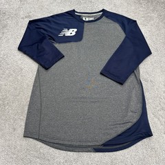 New Balance NB Dry Colorblock Raglan Long Sleeve T-Shirt Medium Gray Navy Tee