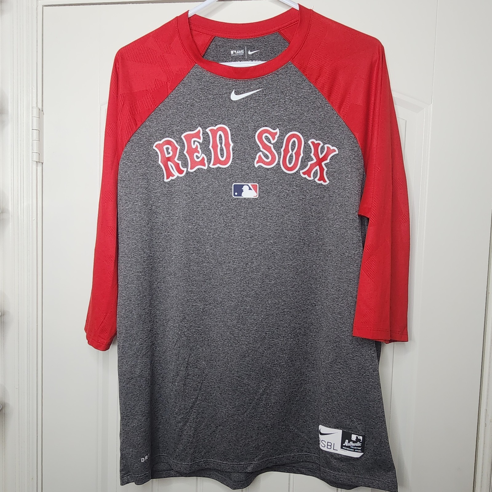 Nike Red Sox Gray and Red Raglan Long Sleeve Shirt - Size L Large gallery