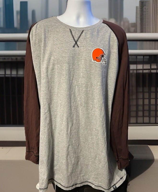 Cleveland Browns Long Sleeve Pullover Shirt Men 5XL Gray Brown Fanatics Helmet gallery