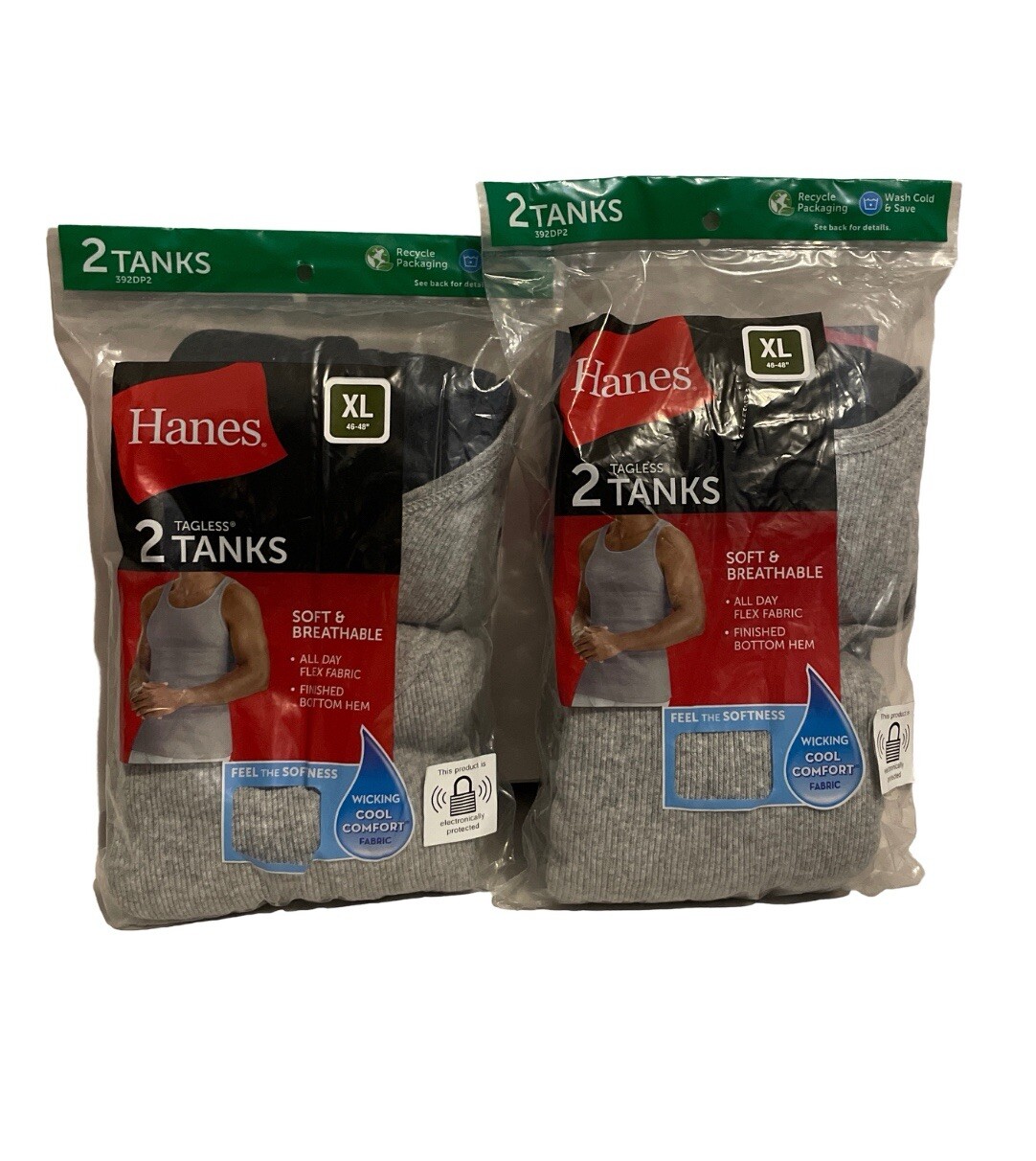 Hanes Men’s Two Packs Of 2 Tank Top Undershirts Black And Grey Size XL (46-48) gallery