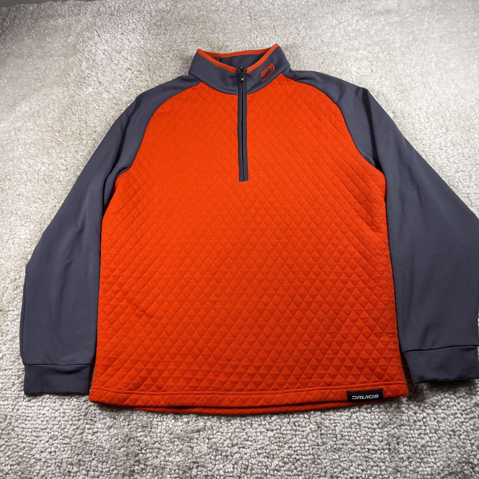 Druids Pullover Mens Large Orange Quilted 1/4 Zip Golf Stretch Raglan Mock Neck gallery