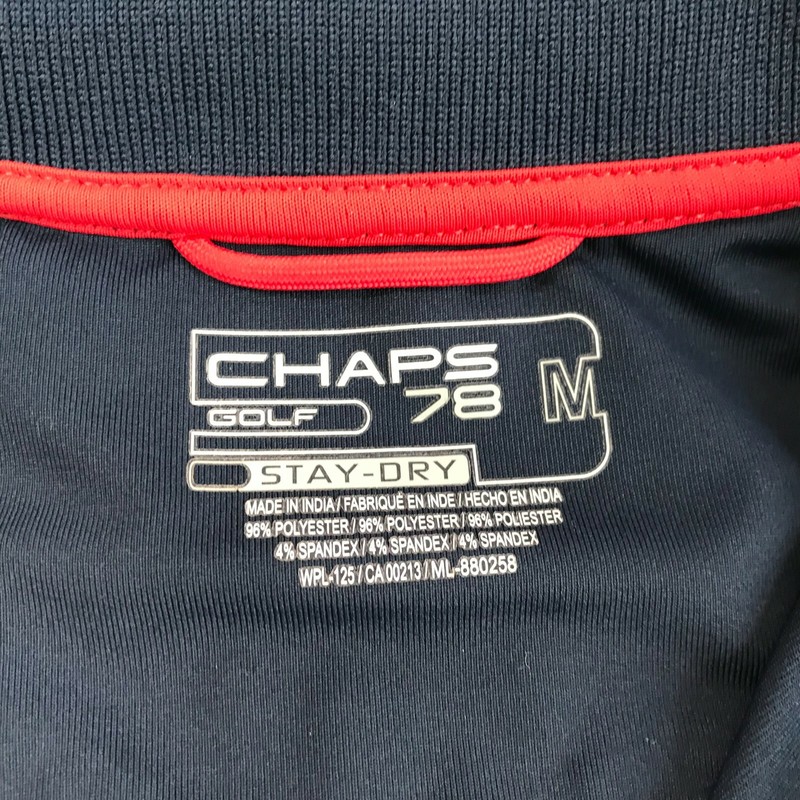 CHAPS 78M Golf Stay Dry Polo Shirt Short Sleeve Dark Blue White Red Stripes Med gallery