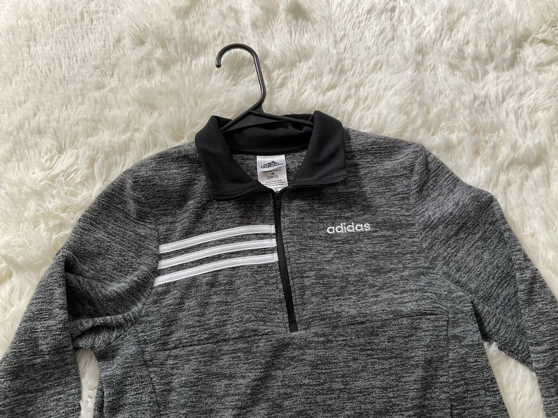 adidas Boys M Heathered Gray 1/4 Zip Stand Collar Activewear Pullover gallery