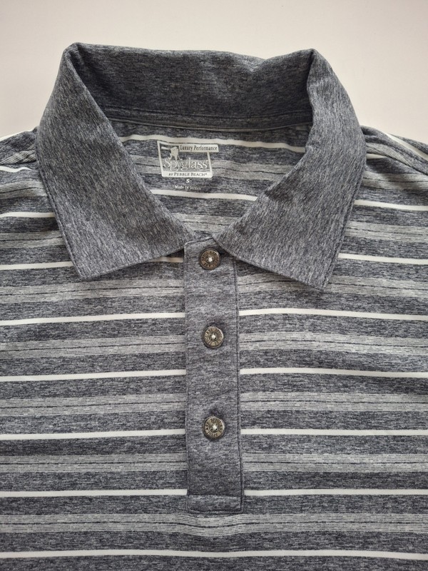 Spyglass by Pebble Beach Luxury Performance Gray Striped Golf Polo Shirt Small gallery