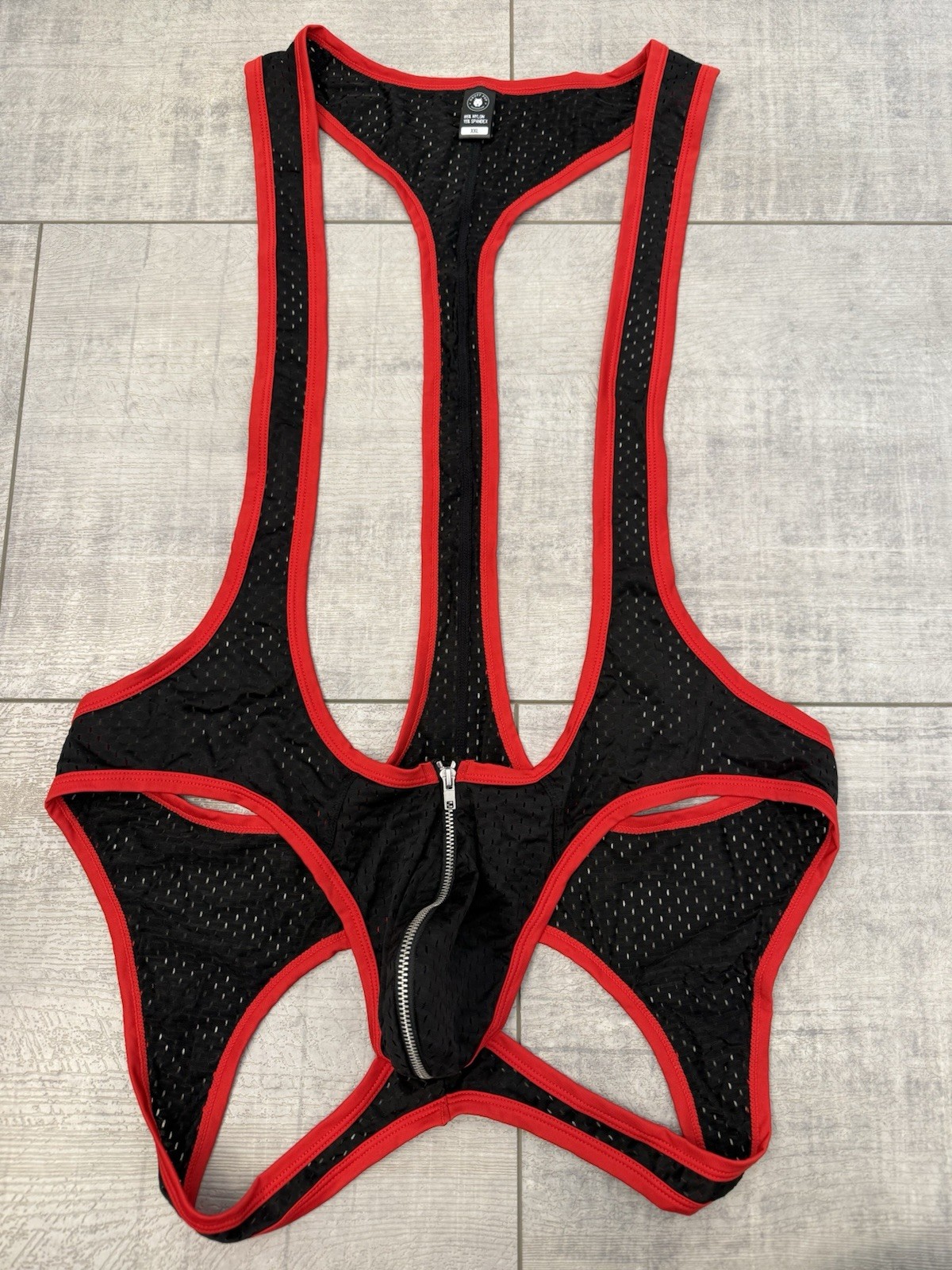 Men’s Gruff Pup Impulse Singlet Mesh Black And Red Zip Jock Assless XXL Gay gallery