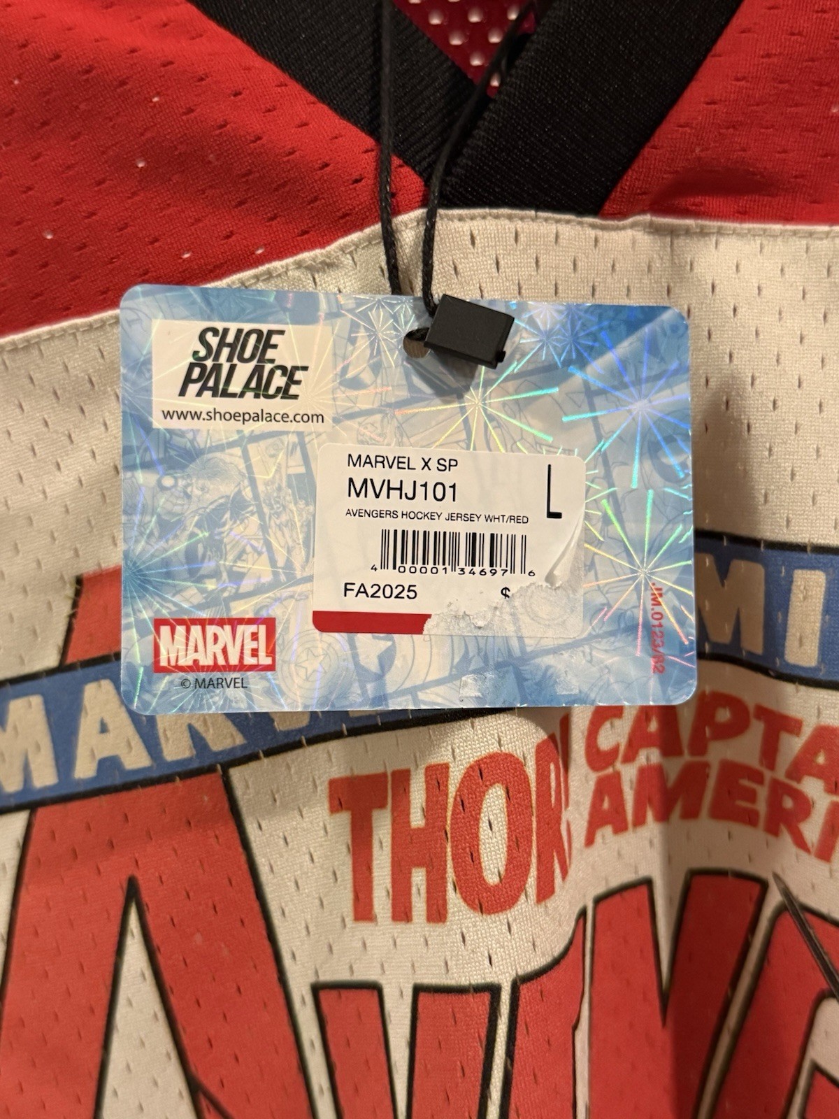 Marvel x Shoe Palace Avengers Mesh Hockey Jersey V-Neck White Red Black Men's L gallery