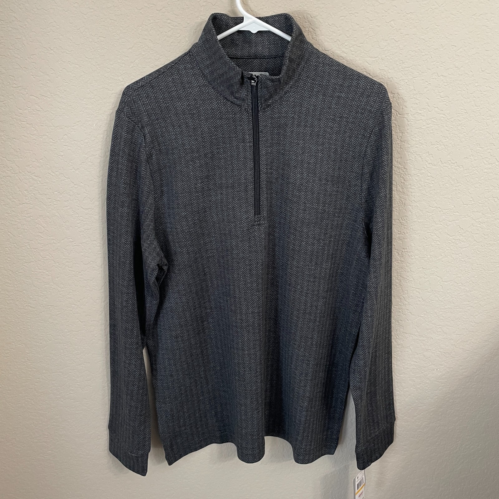 PGA Tour Men's Small Long Sleeve Quarter Zip Pullover Gray Herringbone Golf NWT gallery