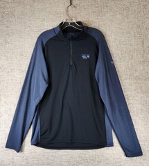 Mountain Hardwear 1/4 Zip Pullover Top Mens L Navy Black Wick.Q Long Sleeve EUC