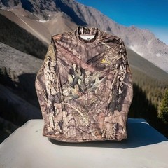 Mens Mossy Oak Camouflage Camo Long Sleeve Poly Spandex Hunting Shirt 38 40 M