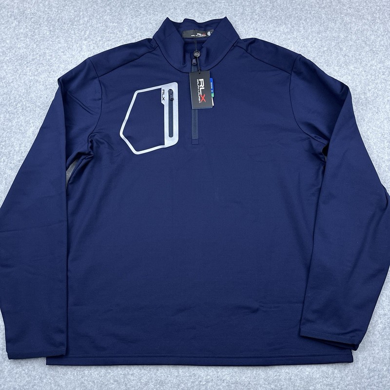 NEW RLX Ralph Lauren Performance Jersey 1/4 Zip Pullover Men's Large Blue Golf gallery