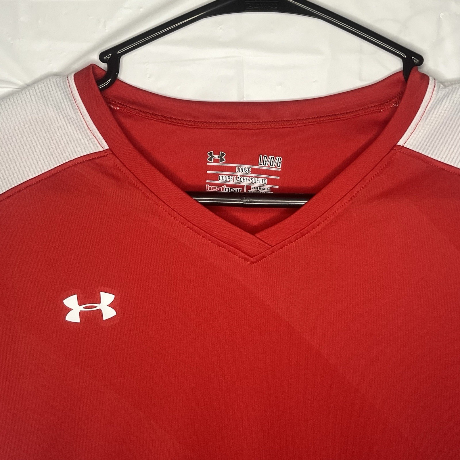 Under Armour Tee Heat Gear Short Sleeve Shirt Red Size Large Diagonal Stripe gallery