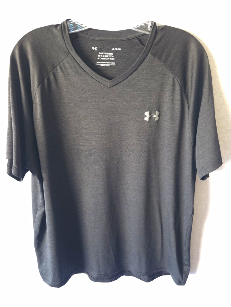 Under Armour Tech Men's Gray V-Neck Short Sleeve Polyester Logo T-Shirt L