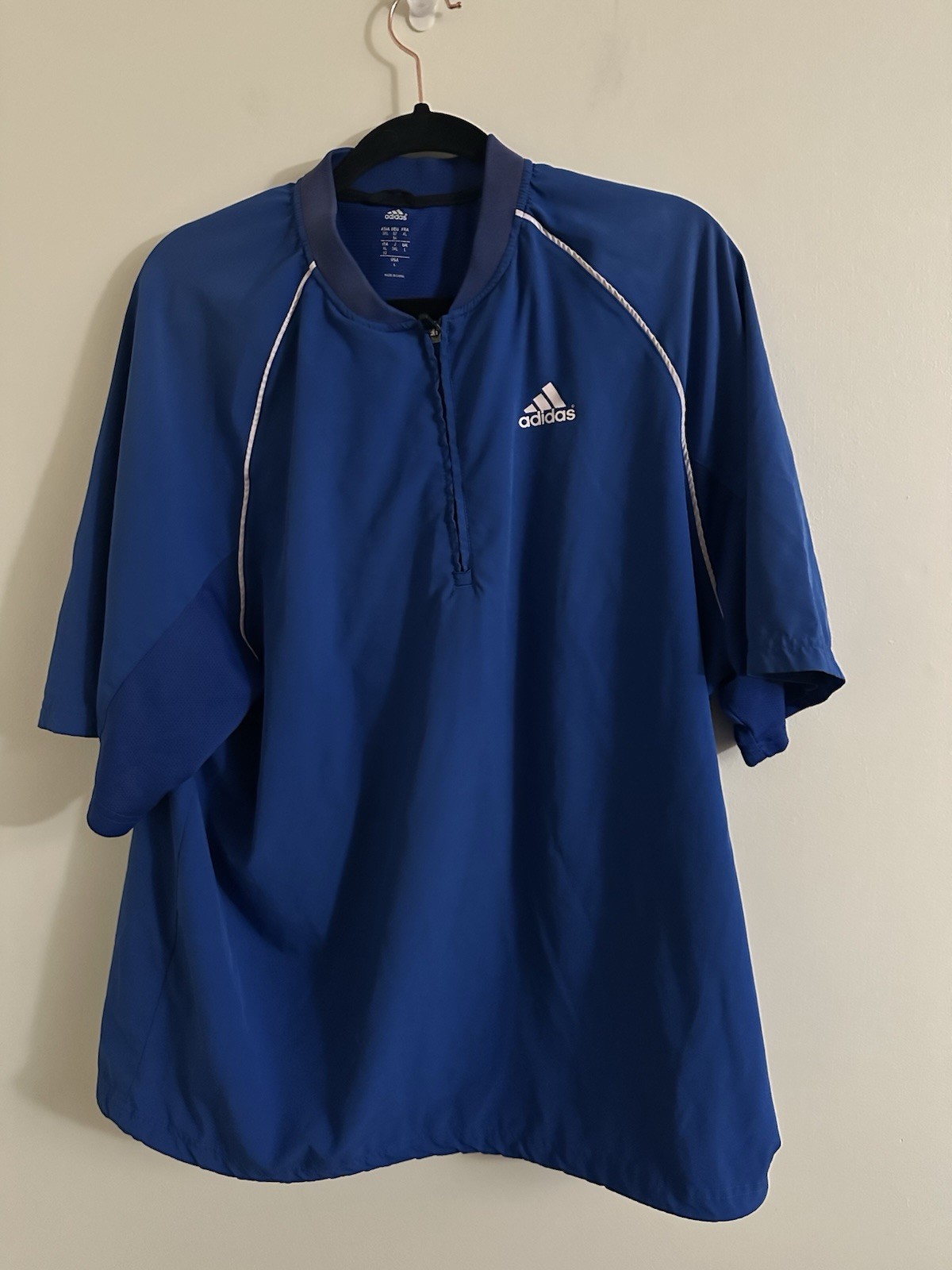 Blue Adidas Quarter Zip Short Sleeve Rain Gear Pullover Mens Size Large gallery
