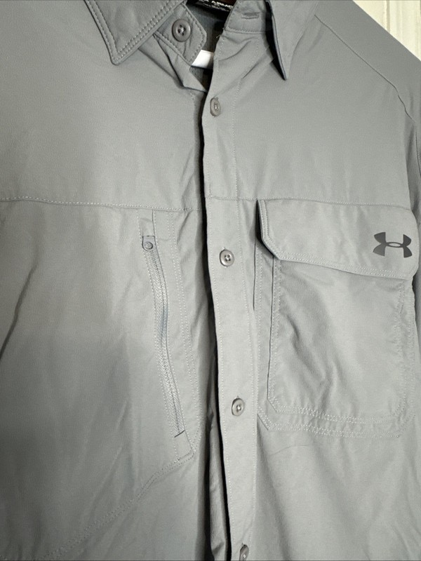 Under Armour Nylon Blend Vented Button Up Shirt Men’s XXL Gray Fishing Hiking gallery