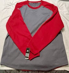 NWT ADIDAS “BASEBALL FLEECE ” LONG SLEEVE HEAVYWEIGHT SHIRT GRAY/RED 3XL
