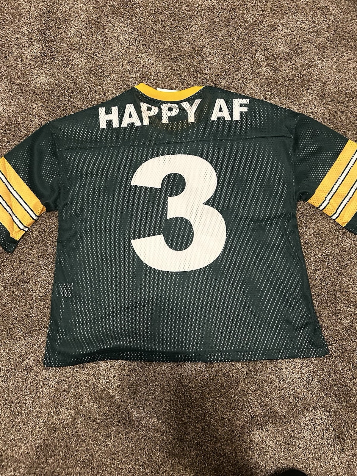 Happy AF Green Mesh Jersey Number 3 Stars Yellow Stripes Crew Neck Size M gallery