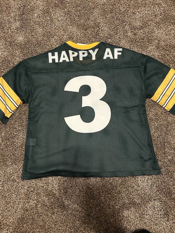 Happy AF Green Mesh Jersey Number 3 Stars Yellow Stripes Crew Neck Size M gallery