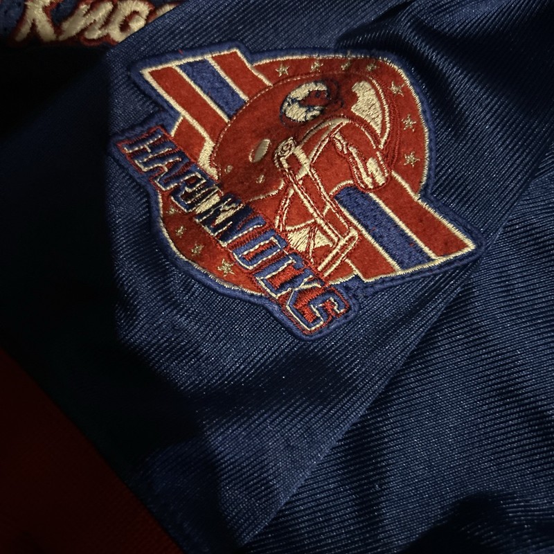 Vintage HARD KNOCKS Jersey Mens 3XL Blue Red #40 Football Satin Mesh Retro 1992 gallery