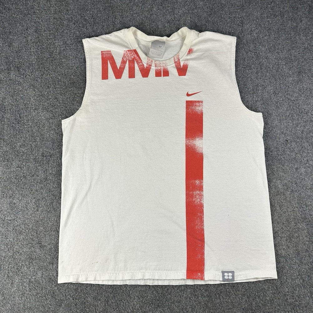 Nike Grey Tag MMIV 2004 Tank Shirt Large Men’s White Vintage Y2K 00s Streetwear