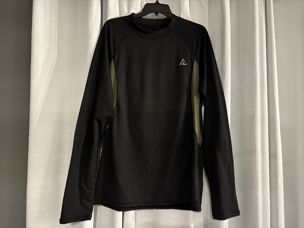 Convallaria Men’s Cold Weather/Thermal Top 2 XL Stretch Black/Olive Green